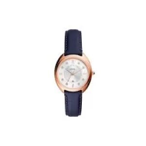 Fossil Womens Gabby Three-Hand Date Navy Leather Watch - Blue