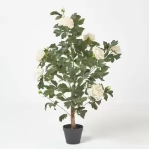 Homescapes - Peach Artificial Peony Tree in Black Pot, 100cm Tall - Peach