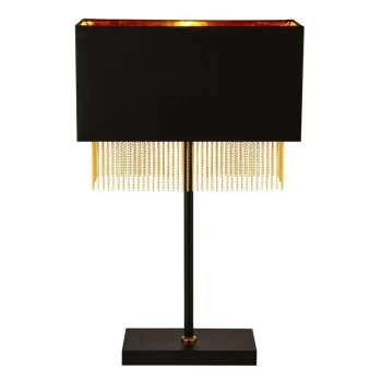 Searchlight Fringe 1 Light Table Lamp - Black Shade With Gold Chain