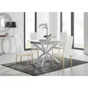 Lira 100 Extending Dining Table and 4 White Gold Leg Milan Chairs - White