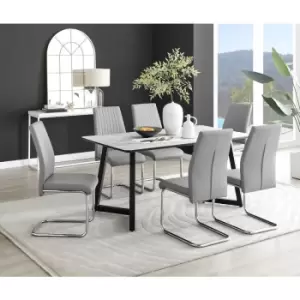 Furniturebox UK - Furniturebox Carson White Marble Effect Rectangular 160cm Dining Table & 6 Grey Lorenzo Faux Leather Chairs