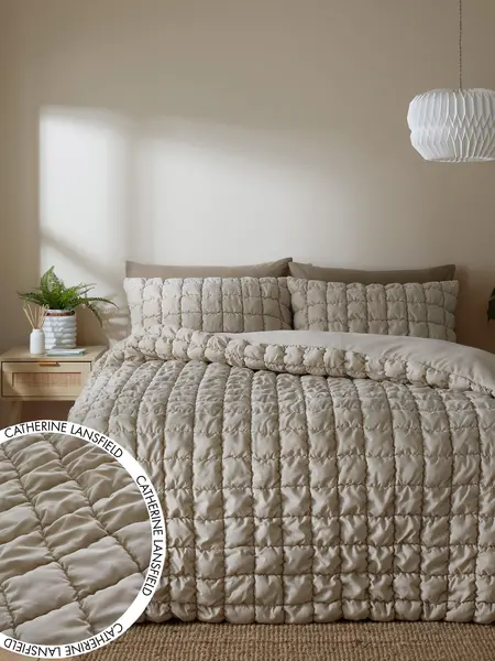 Catherine Lansfield Puffer' 3.5 Tog Quilted Duvet Cover Set Natural