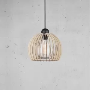 Chino 25 Indoor Living Dining Wood Pendant Ceiling Light in Nature (Diam) 25cm