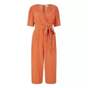 Yumi Orange Spot Print Retro Culotte Jumpsuit - Orange