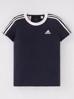 adidas Designed2move Kids Girls 3 Stripes T-Shirt S/S - Dark Blue, Dark Blue, Size 11-12 Years, Women