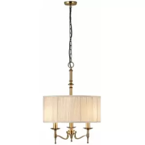 Loops - Avery Ceiling Pendant Chandelier Light 3 Lamp Antique Brass & Beige Round Shade