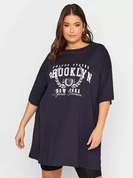 Yours Oversized Tunic Navy Placement Print, Blue, Size 30-32, Women