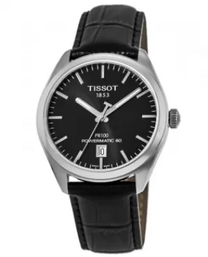 Tissot PR 100 Powermatic Automatic Black Dial Leather Strap Mens Watch T101.407.16.051.00 T101.407.16.051.00