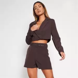 I Saw It First Tailored Belted Mini Shorts - Brown