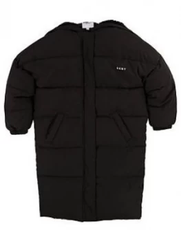 DKNY Girls Longline Padded Coat - Black, Size 10 Years, Women