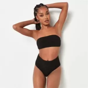 Missguided Crinkle Bandeau and High Waisted Bottoms Bikini Set - Black