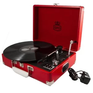 GPO Attache Case 3-Speed Record Player With USB Red Suitcase