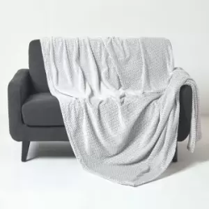 Grey Mora Faux Fur Velvet Throw 160 x 200cm - Grey - Homescapes