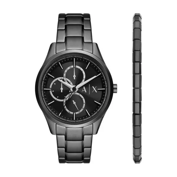 Armani Exchange Quartz Black Dial Steel Strap Mens Watch and Bracelet Set AX7154SET AX7154SET