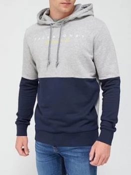 Jack & Jones Trailer Colour Block Overhead Hoodie - Light Grey Marl , Light Grey Marl, Size L, Men