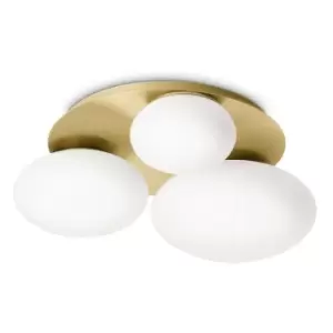 Ideal Lux ninfea 3 Light Round DecoratiGlass Flush Ceiling Light Brass