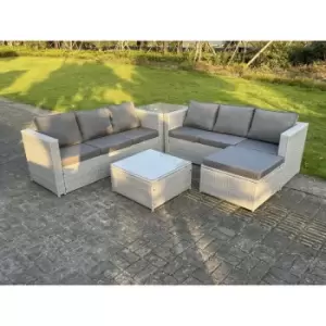 Fimous 6 Seater Outdoor Light Grey Rattan Lounge Complete Sofa Set with Big Footstool