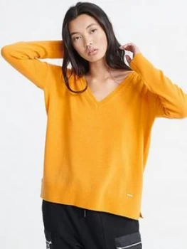 Superdry Edit V-neck Premium Knitted Jumper - Yellow, Size 10, Women