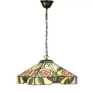 Willow 1 Light Medium Ceiling Pendant Dark Bronze, Tiffany Style Glass, E27