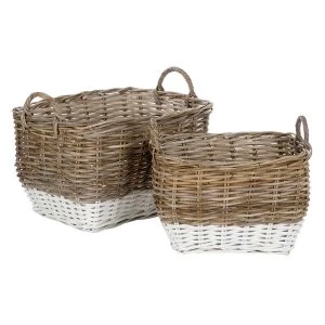 Premier Housewares Hampstead Kubu Rattan Set of 2 Storage Baskets - Grey & White