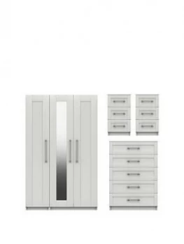 Regal Package - Part Assembled 3 Door Mirrored Wardrobe, 5 Drawer Chest And 2 Bedside Chests