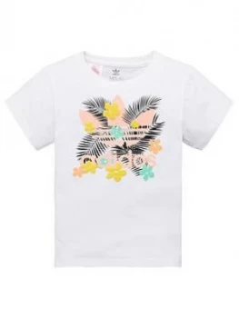 adidas Originals Childrens Floral Trefoil Short Sleeve T-Shirt - White, Size 3-4 Years, Women