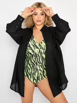 Yours Curve Oversized Beach Shirt - Black, Size 18-20, Women