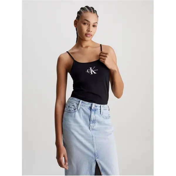 Calvin Klein Jeans Monologo Strappy Tank Top - Black 12