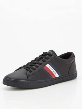 Tommy Hilfiger Essential Leather Vulcanised Stripes Trainers - Black, Size 45, Men