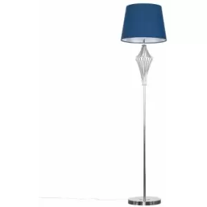 Minisun - Floor Lamp Modern Chrome Geometric Light with Tapered Shade - Navy Blue