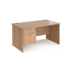 Office Desk Rectangular Desk 1400mm With Pedestal Beech Top And Panel End Leg 800mm Depth Maestro 25 MP14P2B