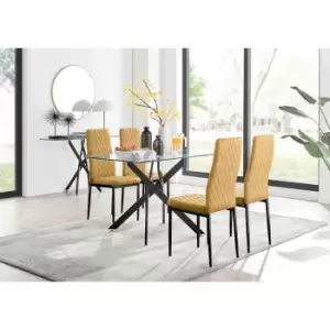 Furniture Box Leonardo Black Leg Glass Dining Table and 4 Mustard Velvet Milan Black Leg Chairs