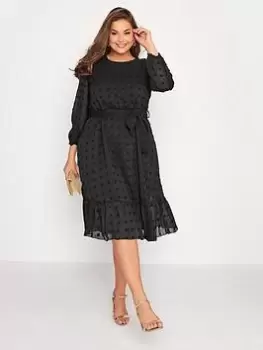 Yours Puff Dobby Dress - Black, Size 18, Women