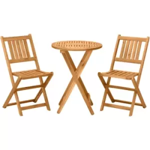 Outsunny Folding Patio Bistro Set of 3 Dining Table Set with 2 Foldable Chairs - Teak