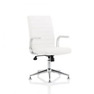 Executive Chair Ezra White Leather On Chrome Glides With Fixed Padded Arms