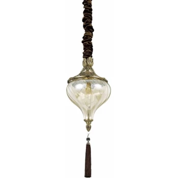 Ideal Lux Lighting - Ideal Lux Harem - 1 Light Ceiling Pendant Antique Brass, Amber, Glass, E27