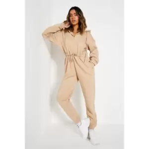 I Saw It First Reclaim Sustainable Staples Embroidered Hooded Jumpsuit - Brown