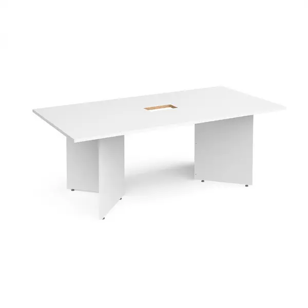 Rectangular Arrowhead Office Boardroom Table with Power Module Cut Out - 2000mm - white