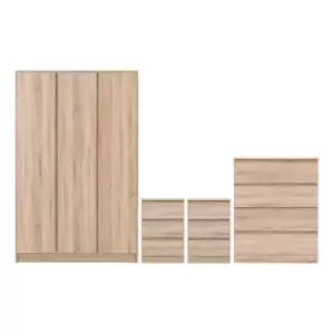 Seconique Malvern 3 Door Wardrobe Bedroom Set - Sonoma Oak Effect