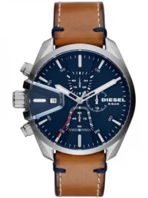 Diesel Mens MS9 Navy Blue Dial Brown Leather Strap Watch DZ4470