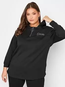 Yours Zip Detail Hoodie Sweatshirt - Black, Size 26-28, Women