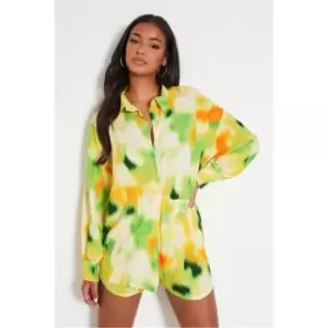 I Saw It First Yellow Printed Long Sleeve Button Front Oversized Shirt - Yellow