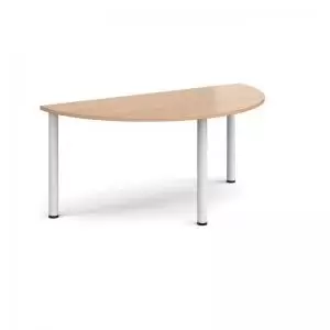 Semi circular white radial leg meeting table 1600mm x 800mm - beech