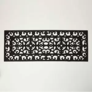 Homescapes - Black Iron Effect Rubber Double Door Mat Runner 120 x 45cm - Black