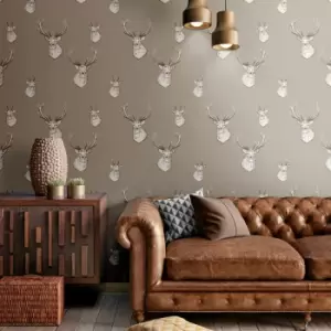 Stag Contemporary Wallpaper, Natural - Catherine Lansfield