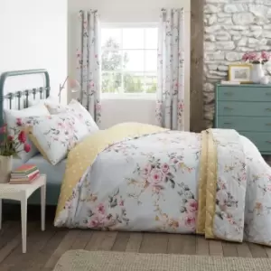 Catherine Lansfield Canterbury Duck Egg Floral Duvet Cover and Pillowcase Set Pink/Yellow/White