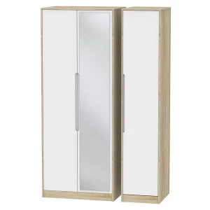 Robert Dyas Barquero Ready Assembled Tall 3-Door Mirrored Wardrobe- Pine/White Gloss