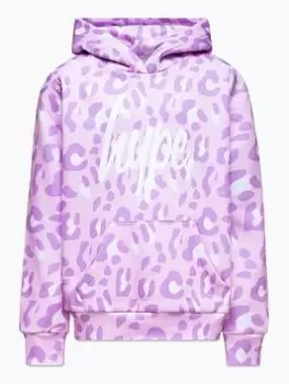 Hype Girls Pink Tone On Tone Leopard Script Hoodie, Pink, Size Age: 11-12 Years, Women