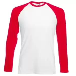 Fruit Of The Loom Mens Long Sleeve Baseball T-Shirt (L) (White/Red)