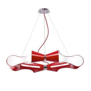 Ceiling Pendant 8 Flat Round Light E27, Gloss Red, White Acrylic, Polished Chrome